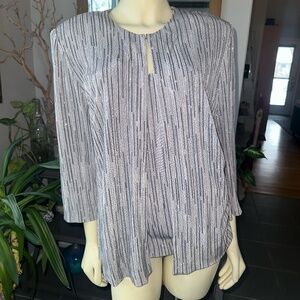 Alex Evenings Cardigan Tank Set ~Silver Black White Stripe Stretch 3/4 Sleeve 1X